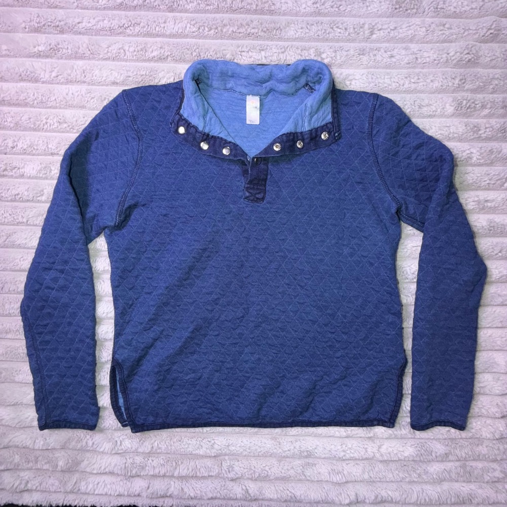 Marine Layer Corbet Quilted Pullover Navy Blue Snap Neck Sweatshirt Women's XS - Picture 4 of 12